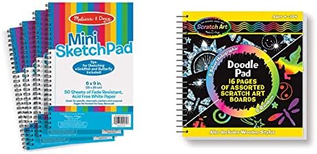 Melissa & Doug Mini-Sketch Spiral-Bound Pad (6 x 9 inches) - 4-Pack & Scratch Art Doodle Pad with 16 Scratch-Art Boards and Wooden Stylus