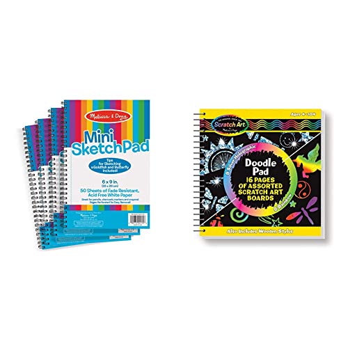 Melissa & Doug Mini-Sketch Spiral-Bound Pad (6 X 9 Inches) - 4-Pack & Scratch Art Doodle Pad With 16 Scratch-Art Boards And Wooden Stylus #TOP8