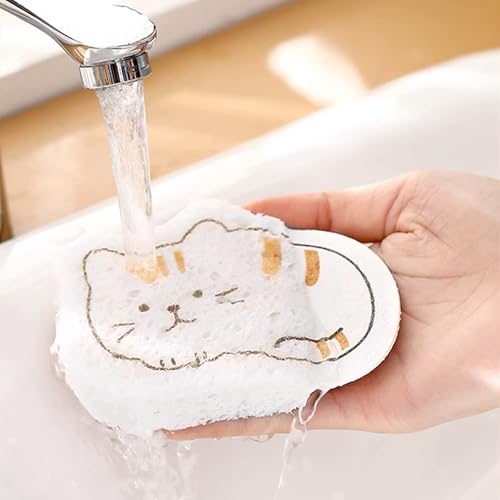 Image of Cute Cat Fish Dish Sponges Kitchen,Compressed Cellulose Sponges Home and Kitchen Cleaning Supplies（4PC）