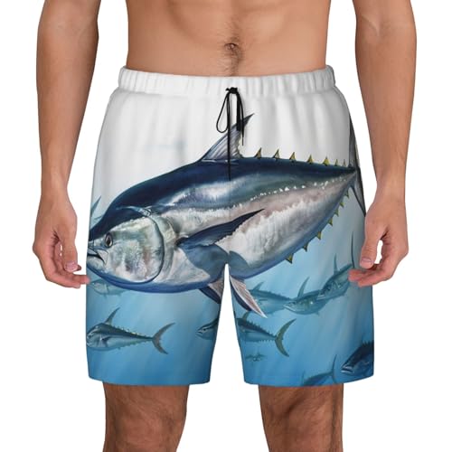 Men's Swim Trunks Quick Dry Board Shorts Bluefin Tuna Thunnus Beach Shorts with Pocket Bathing Suits for Men