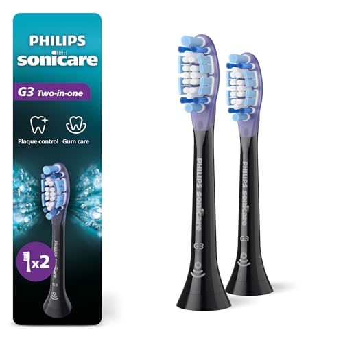Image of Philips Sonicare G3 Two-in-One - Genuine Replacement Electric Toothbrush Heads for Plaque Control and Gum Care, 2 Brush Head Pack Up to 6 Month Supply, Black, HX9052 /95