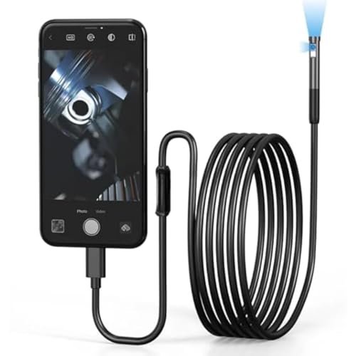 Image of HD Endoscope Camera with 6 Adjustable LED Lights - 1080P USB Borescope Inspection Camera, 1.5 m Semi-Rigid Waterproof Cable with Magnet, Hook & Mirror for Android Phone
