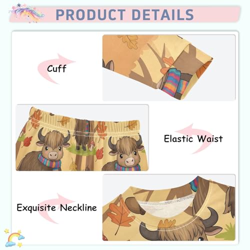 Pajama Sets Long Sleeve Autumn Forest with Cows Pattern Soft Comfy Sleepwear 2 Piece PJS 3-8T4