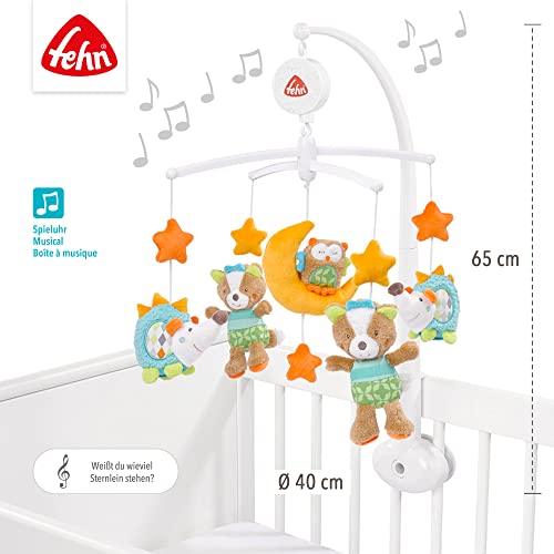 Fehn Forest 071214 Mobile Musical Forêt Ronde à Carillon avec Habitants de La Forêt Mignons pour Observer et S’Étonner à Fixer Au Lit pour Les Bébés de 0-5 Mois Hauteur : 65 cm, Ø 40 cm