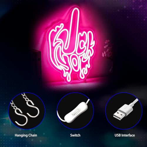 Image of Finger Neon Sign, Neon Signs for Wall Decor - Pink LED Signs for Bedroom, Man Cave, Gaming Room, Bar, Party Decor - USB Powered Light Up Sign Halloween Christmas Decoration Gift