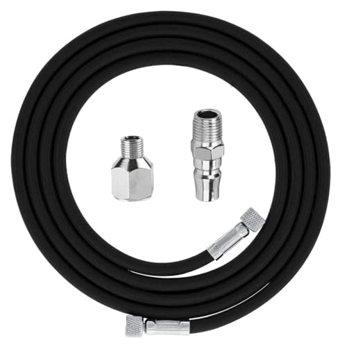 IKOPFLN Manguera de nailon para aerógrafo de 6 pies con adaptador de aerógrafo de 1/8'-1/4' - Conexiones estándar de 1/8' en ambos extremos - para compresor de aire con pistola pulverizadora (negro)