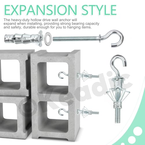 Keadic 46Pcs 6 Sizes Hollow Wall Anchor Screw Assortment Set, M4*32, M4*38, M5*37, M5*52, M6*52,M6*65 - Image 4