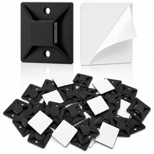 SeuYeugX 100 PCS 1 Adhesive Cable Tie Mounts Strong Sticky Back Nylon Wire Holders for Cable Management in Home Office Car & Christmas Lights (BLACK-100)