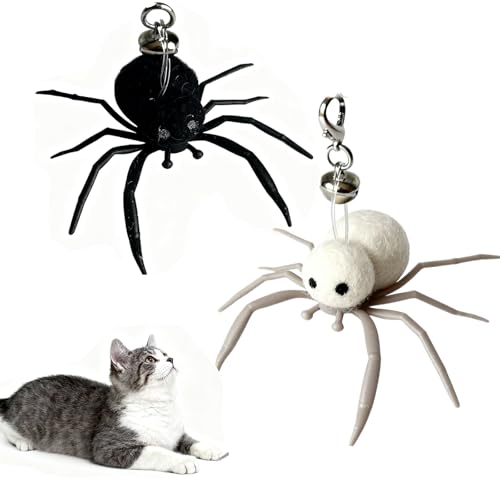 2Pcs Cat Toy Spider Refills White & Black Heads with Bell/Lobster Claw