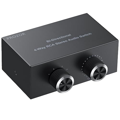 PROZOR 4 Port Mini Commutateur Audio Stéréo,4X1/1X4 RCA Audio Bi-Directionnel Switcher avec Contrôle du Volume Audio Sélecteur pour Amplificateur, DVD,...