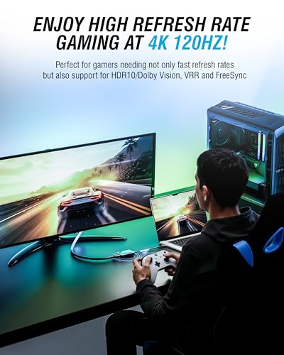 Image of SABRENT 8K USB Type-C to HDMI Adapter - 8K@30Hz & 4K@120Hz, HDR10 /Dolby Vision, VRR & FreeSync, Compatible with Laptops, Tablets, Smartphones, Portable Gaming Systems, Aluminum Design (DA-CH8K)