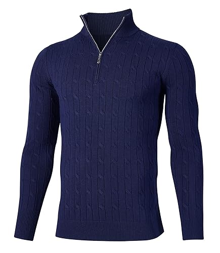 Fanient Men Sweaters Men Half Zip Jumper 1/4 Zip Thick Wool Sweater Long Sleeve Casual Pullover Jumper Dark Blue S