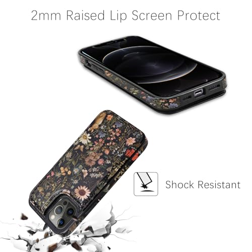 Image of uCOLOR Flip Leather Wallet Case Card Holder for iPhone 12 Pro /12 Women and Girls with Card Holder Kickstand Marble Design Compatible with iPhone 12 /iPhone 12 Pro 5G 6.1 inch (Wild Garden)