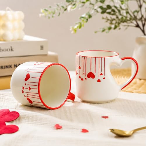 Image of Saras Aajeevika 2 Pc Handmade Ceramic Coffee - 300ml Heart Shape Gift Set Tea /Milk Mug Cup Set for Kitchen Glossy Finish Kids Glass Drinkware -Mircowave & Dishwasher Safe Ideal for Daily Use & Gifting