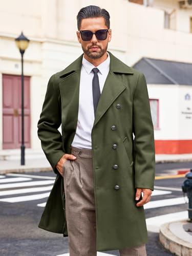 Runcati Mens Double Breasted Trench Coat Notch Lapel Peacoat Mid Long Winter Classic Overcoat2