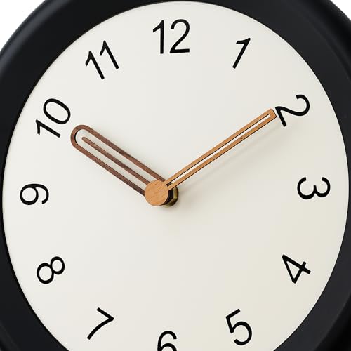 Image of Mosewa 10 Inch Black Wall Clock Silent Non-Ticking Quartz Battery Operated Analog Clock with Wood Hands, Easy to Read Minimalist Round Clock for Kitchen Living Room Bedroom Office