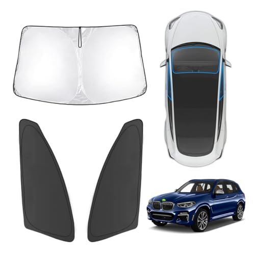 Karltys 3PCS Windshield Sun Shade for 2018-2024 2025 BMW X3, Thick Reflective Front and Side Window Sunshade Custom Fit BMW X3, Foldable Sun Visor Protector Cover Blocks Heat UV Rays