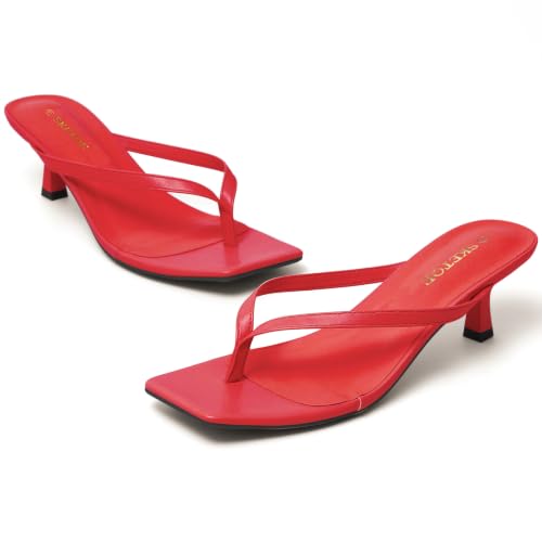 Image of Kitten Heels for Women Square Toe Sandals Flip Flop Heels Thong Sandals Comfortable Summer 2 Inch Heels Sandals