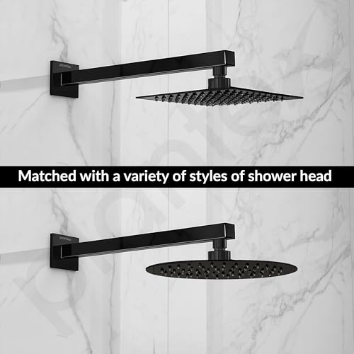 Image of Plantex 18-Inch Square Shower Arm for Overhead Shower /Stainless Steel Shower Pipe /Wall Mount Bathroom Fitting with -Inch Thread - Pack of 1 (Black)
