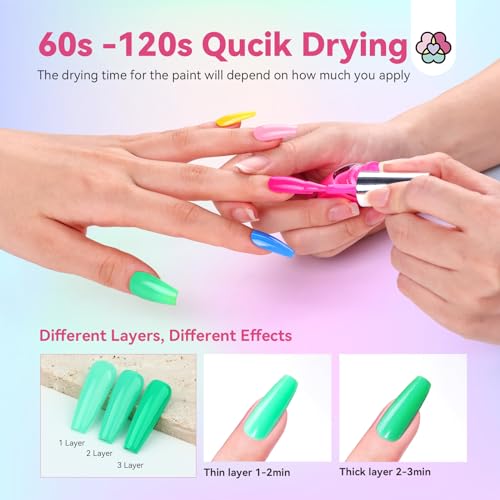 SAVILAND Quick Dry Nail Polish Set: 14 Pcs Neon Summer Nail Polish Fast Dry Hot Pink Red Glitter Nail Polish Regular Fingernail Polish Non Gel with Base-Top Polish for Manicure Nail Art