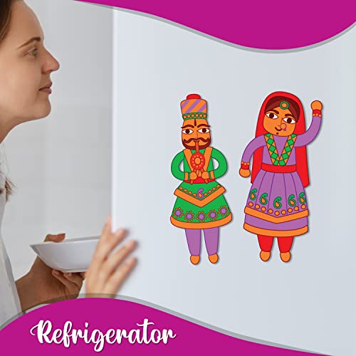 Image of Bhai Please Rajasthani Traditional Couple Theme Fridge Magnet - Couple Gift