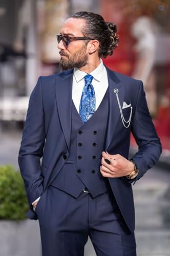 Mens Wedding Suits 3 Piece Slim Fit Double Breasted Suit Men Classic Solid One Button Prom Dress Blazer Vest and Pants3