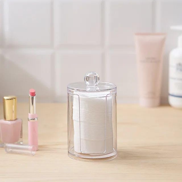 TERXA Makeup Removal Pad Storage Box | Round Transparent Cotton Swab Container With Lid | Bathroom Storage Organizer | Cosmetics/Makeup Storage Box | Cotton Buds Dispenser (Pack of 1) 2