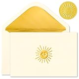 Crisky 50 Pack Smile Boho Sun Blank Cards and Envelopes 4x6, Embossed Gold Foil Blank Greeting Cards Bulk for Wedding, Bridal Shower, Baby Shower, Birthday Party Decoration Favors