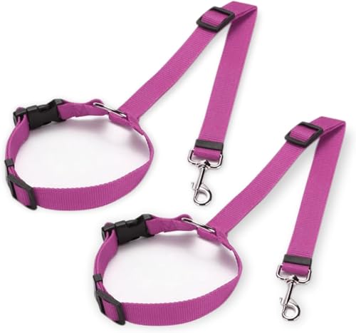 Image of Dog Seat Belts for Cars, Dogs Cars Harness Belt Pets Headrest Adjustable Elastic Nylon Bungee Buffer Restraint Elastic Belt (Pack of 2). (Pink)