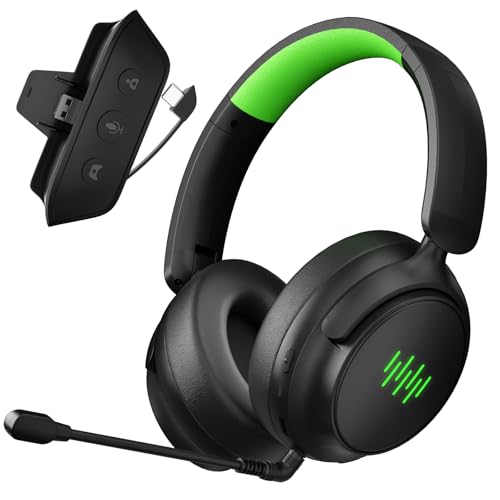 LENISUOLE Wireless Gaming Headset for Xbox, PS5, Mac and PC, Foldable Bluetooth Headset, Game/Chat Balance, Dual Built-in & External Mic, 3D Surround Sound, Memory Foam Cushions