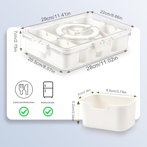 FLYGRRIV Snackbox mit 8 Fächern, Snackteller mit Deckel und Griffen, Snackdose für Snacks kinder, Süßigkeiten, Kekse, Nüsse, Obst - Ideal für Picknicks, Partys, Schulen