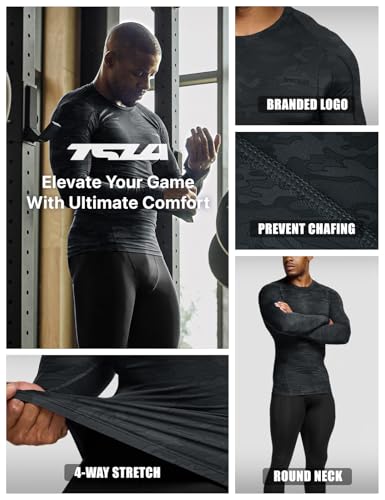 TSLA Men's UPF 50+ Compression Shirts, Cool Dry Long Sleeve Athletic Tops, Sports Baselayer Workout Shirt, Urban Camo Black, Small