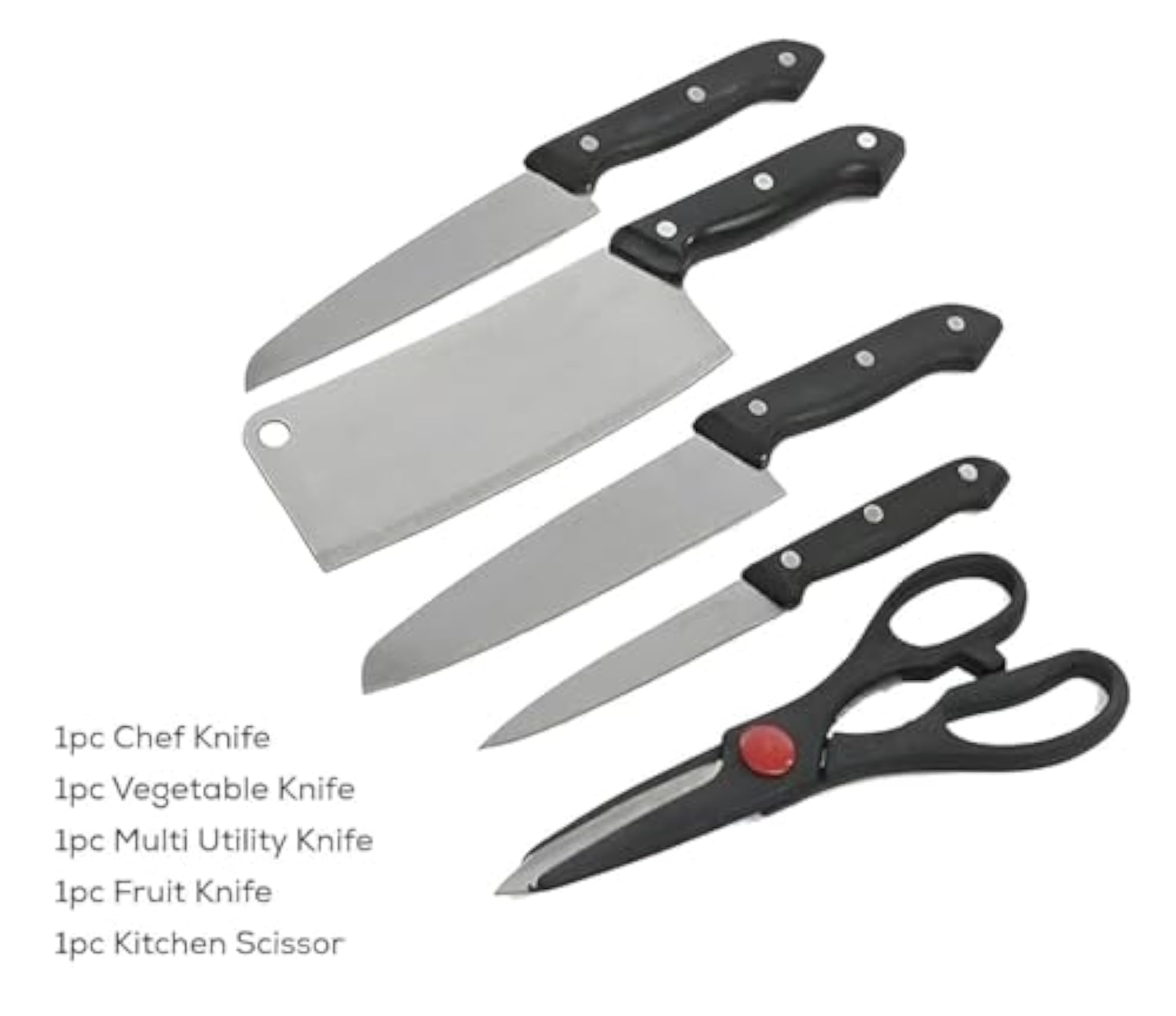 6-Piece Stainless Steel Kitchen Knife Set with Wooden Cutting Board