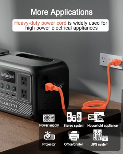 YEZriler Heavy-Duty Charging Cable for Jackery Power Station Explorer 3000/2000/1500/1000 Pro, Ecoflow Delta/River/Series, Bluetti EB3A, Anker 757/767, 125Volt 15Amps AC Power Cord - 6.6FT Orange