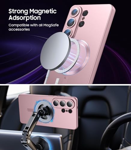 Image of DIZORO Samsung S26 Ultra Case, Compatible with Mag Safe Back Cover, Matte Luxury Metallic Luster Flexible TPU Wireless Charging Shockproof Case with Camera Protector Lens (Pink)