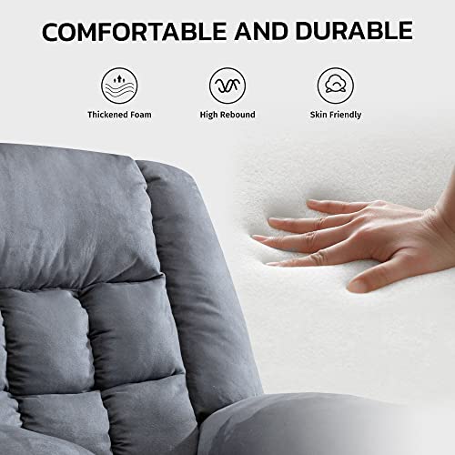 Ebello Classic Manual Recliner Chair With Soft Padded Headrest And Armrest, Overstuffed Chair And Sofa For Living Room, Bedroom, Gray #TOP5