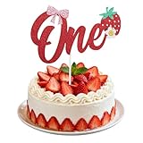 Adorno para Tarta de Fresa con Purpurina, Dulce Decoración Pastel 1 Año Suministros para Celebraciones de Baby Shower