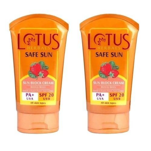 Herbals Safe Sun Sunscreen Cream - Breezy Berry SPF 20 PA+| Sweat & Waterproof, Non-Greasy| Berry extract| | All skin types|50g (Pack Of 2)