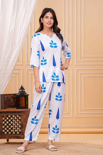Image of Women's Printed Night Suit Set Pajama with Top Lightweight Soft & Comfy Sleepwear for Girls & Women