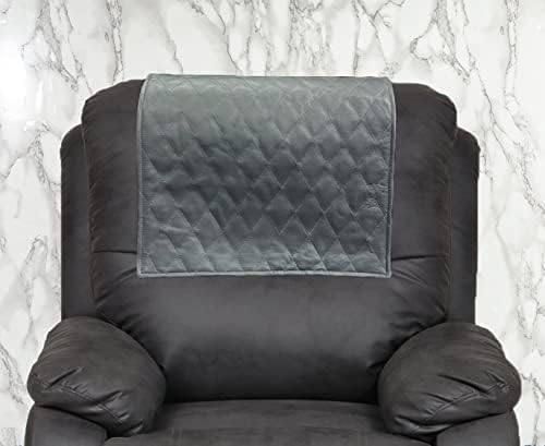 TAUSHIF Genuine Leather Quilted Stitch Recliner Chair Headrest Cover, Furniture Protector, Loveseat Theater Seat Cover, Recliner Slipcovers Gray