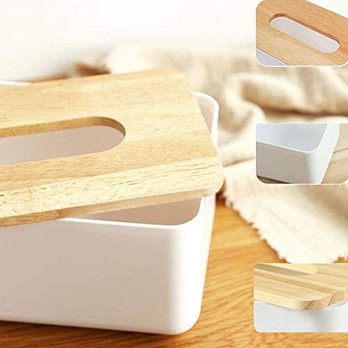 WLoyalty Tissue Box Holders,Tissue Box Cover Wooden Cover for Home Office,Car, Dining Tables Rectangular Oak Cap,Tissue Cover rectangle tissue box holder(WHITE 23X13X10CM)