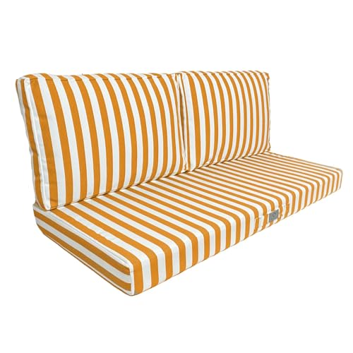 Lot de 3 Coussins Déhoussables Rayures Jaunes pour Salon de Jardin - Confort Premium, Anti UV Assise: 100 X 50 cm Dossier: 35 x 50 cm - Déco Arts