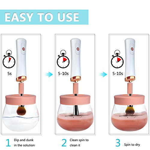 Makeup Brush Cleaner and Dryer, Super-Fast Electric Brush Spinner Machine Mat with 8 Size Rubber Collars, Wash and Dry in Seconds, Automatic Deep Cosmetic Makeup Brush Tools for Most Size Brushes
