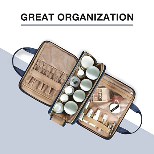 BAGSMART Large Toiletry Bag, Travel Makeup Organizer Water-resistant Makeup Cosmetic Bag Travel Bag for Accessories, Shampoo, Full Sized Container, Toiletries (Navy Blue, Large) - Image 3