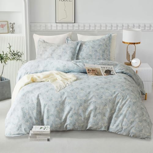 EAVD Blue Floral Comforter Set Twin XL Girls Soft Microfiber Chic Shabby Garden Floral Bedding Set 1 Twin XL Bed Comforter and 2 Pillowcases Reversible Floral Botanical Comforter Set for All-Season