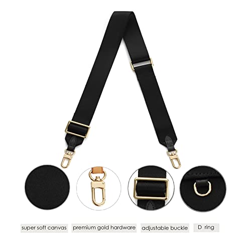 Image of Multi Pochette Accessories Replacement Strap Adjustable Crossbody Wide Cavas Luggage Strap for Shoulder Bags Multi Purpose Strap (Black with Black Leather)