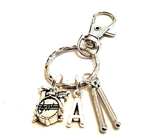 Drum Key Ring, Personalized Kit, Keyring, Initial Keychain, Music Drummer & Drumsticks Gift Bag