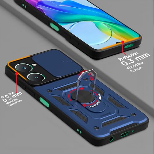 Image of Pikkme D10 Tough Armor Bumper Case | 360 Protection Case | Sliding Camera Shield Cover & Ring Holder Stand Back Cover for iQOO Z9 Lite 5G / Vivo T3 Lite 5G / Vivo Y18 / Y18e / Y03 (Blue)