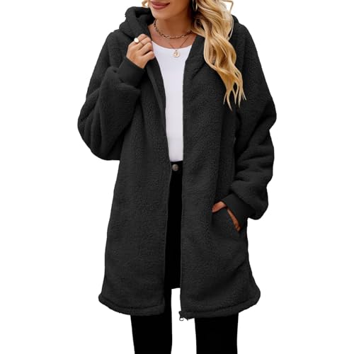 Gumipy Fleece Jacket Women Zip Up Fuzzy Sherpa Jacket Warm Hooded Winter Coats Trendy Long Sleeve Light Jackets Teddy Coat2