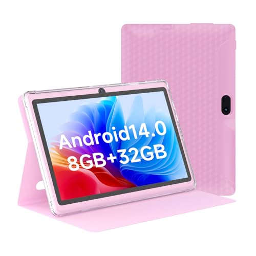 Image of HOTTABLET Tablet 7Inch Android 14.0 with Protective Case, 8GB(3+5GB Expand) RAM+ 32GB ROM, IPS Screen, Dual Camera, Bluetooth 5.0 WiFi Tab (Pink)